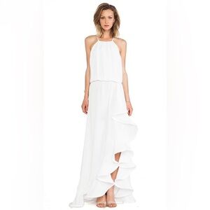 NEW Alexis “Mickael” white silk structured ribbon ruffle hi low dress gown M